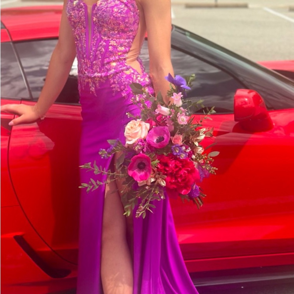 Vibrant Purple Prom Dress with Floral Accents